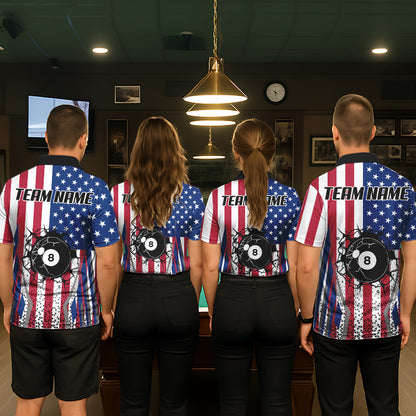 Funny Break 8 Ball Pool Billiard Shirt For Women Custom American Flag Pool Jersey Team Polo, 1/4 Zip TDM6036