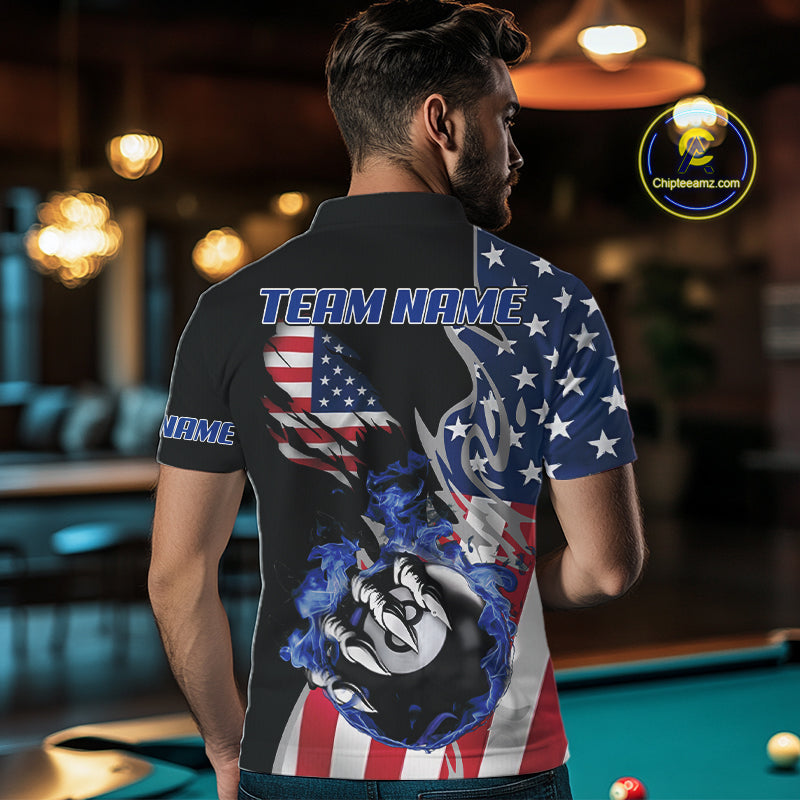 8 Ball Pool Claw American Flag Billiard Shirt For Men Custom Patriotic Billiard Team Jersey|Black TDM6042