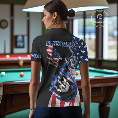 8 Ball Pool Claw American Flag Billiard Shirt For Women Custom Patriotic Billiard Team Jersey|Black TDM6042