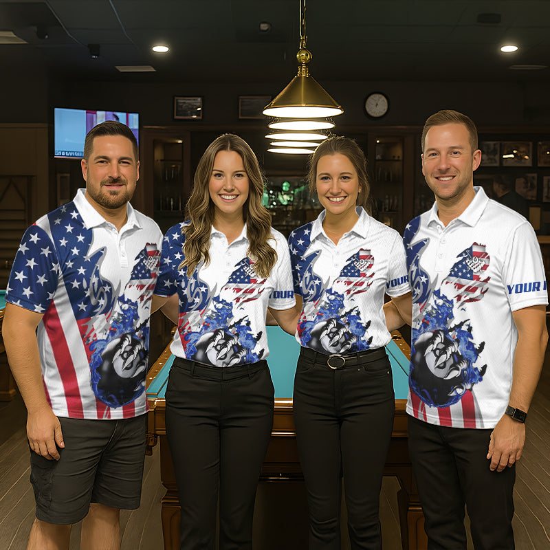 8 Ball Pool Claw American Flag Billiard Shirt For Women Custom Patriotic Billiard Team Jersey|White TDM6043