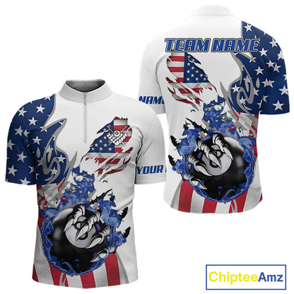 8 Ball Pool Claw American Flag Billiard Shirt For Men Custom Patriotic Billiard Team Jersey|White TDM6043