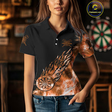 Load image into Gallery viewer, Orange And Black Light Icy Women Darts Polo &amp; Quarter Zip Custom Dart Shirts For Team Dart Jerseys TDM3873