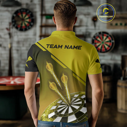 Personalized Yellow Dart Jerseys Polo & Quarter Zip Shirt For Men Custom Dart Shirts Team Uniform TDM4753