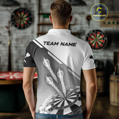 Personalized White And Grey Dart Jersey Polo & 1/4 Zip For Men Custom Dart Shirts Team Uniform TDM4754