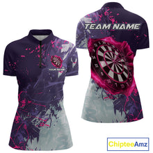 Load image into Gallery viewer, Pink And Purple Grunge Darts Polo &amp; Quarter Zip Custom Darts Shirt For Women, Darts Team Jersey TDM4978