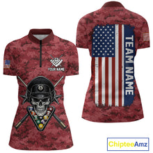 Load image into Gallery viewer, Personalized Red Camo Skull Billiard Shirt For Women Custom Patriotic US Flag Pool Team Jersey TDM5165