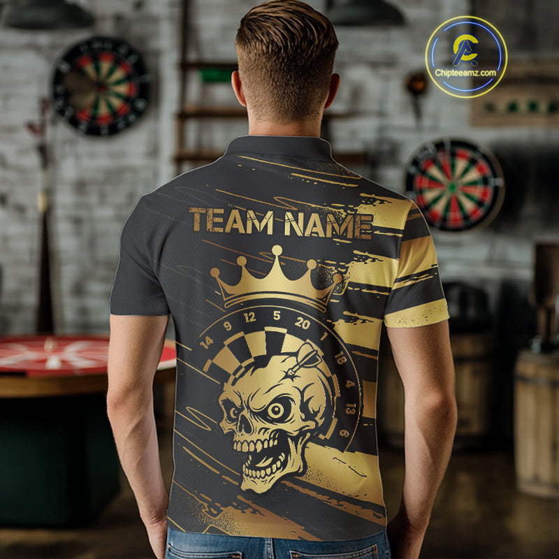 Black And Gold Funny Skull Crown Darts Shirt For Men Custom Dart Jerseys Team Polo & Quarter Zip TDM5168