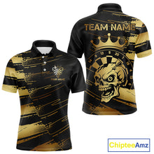 Load image into Gallery viewer, Black And Gold Funny Skull Crown Darts Shirt For Men Custom Dart Jerseys Team Polo &amp; Quarter Zip TDM5168