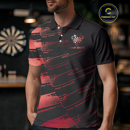 Black And Red Funny Skull Crown Darts Shirt For Men Custom Dart Jerseys Team Polo & Quarter Zip TDM5169