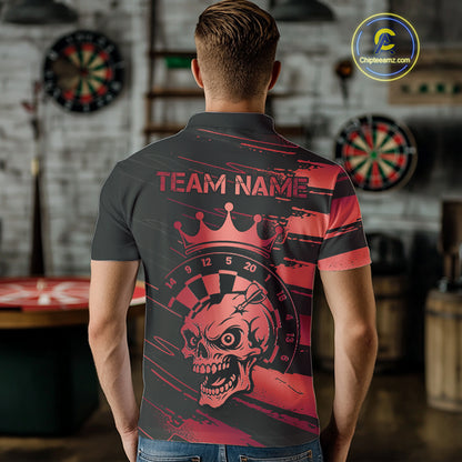 Black And Red Funny Skull Crown Darts Shirt For Men Custom Dart Jerseys Team Polo & Quarter Zip TDM5169