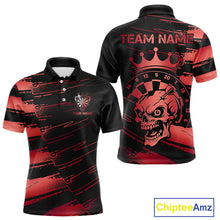 Load image into Gallery viewer, Black And Red Funny Skull Crown Darts Shirt For Men Custom Dart Jerseys Team Polo &amp; Quarter Zip TDM5169