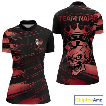 Black And Red Funny Skull Crown Darts Shirt For Women Custom Dart Jerseys Team Polo & Quarter Zip TDM5169