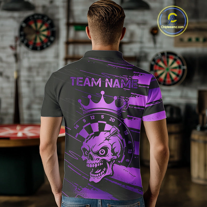 Black And Purple Funny Skull Crown Darts Shirt For Men Custom Dart Jerseys Team Polo & 1/4 Zip TDM5170