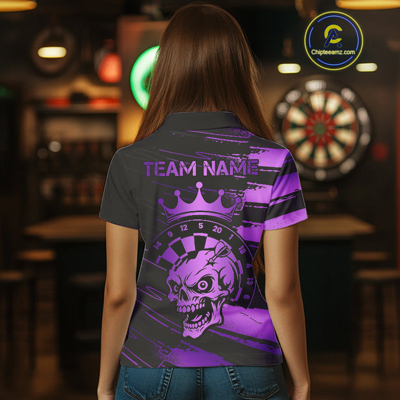 Black And Purple Funny Skull Crown Darts Shirt For Women Custom Dart Jerseys Team Polo & 1/4 Zip TDM5170
