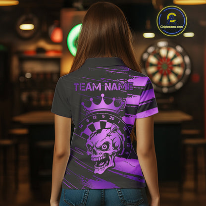 Black And Purple Funny Skull Crown Darts Shirt For Women Custom Dart Jerseys Team Polo & 1/4 Zip TDM5170