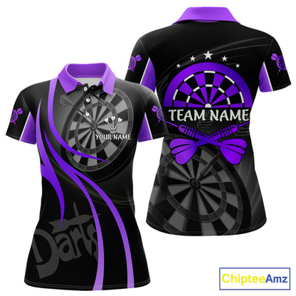 Black And Purple Darts Jersey For Women Custom Team Polo & Quarter Zip Darts Shirt Uniform TDM5412