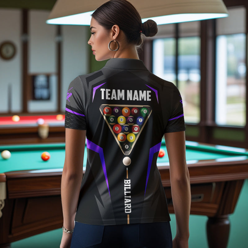 Personalized 8 Ball Pool Billiard Balls Polo & 1/4 Zip For Women Custom Team Billiard Jersey | Purple TDM3534