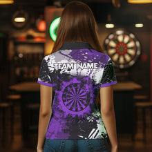 Load image into Gallery viewer, Custom Purple Grunge Darts Shirt With Pocket Option For Women, Darts Jersey TDM3537