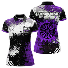Load image into Gallery viewer, Custom Purple Grunge Darts Shirt With Pocket Option For Women, Darts Jersey TDM3537
