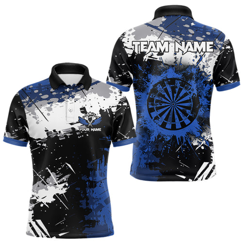 Custom Blue Grunge Darts Shirt With Pocket Option For Men, Dart Team Jersey TDM3538