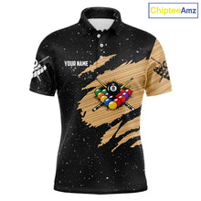 Load image into Gallery viewer, Custom Grunge American Flag 8 Ball Billiard Polo &amp; 1/4 Zip For Men, Pool Team Jersey |Beige TDM5901