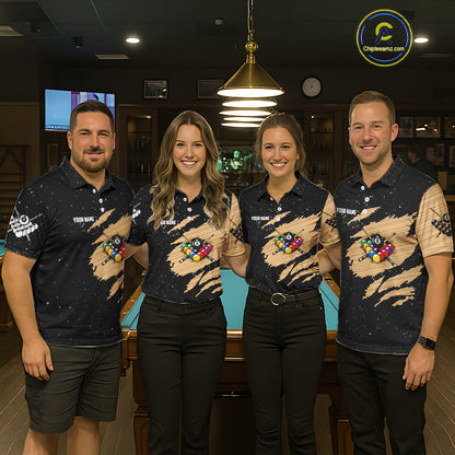 Custom Grunge American Flag 8 Ball Billiard Polo & 1/4 Zip For Men, Pool Team Jersey |Beige TDM5901