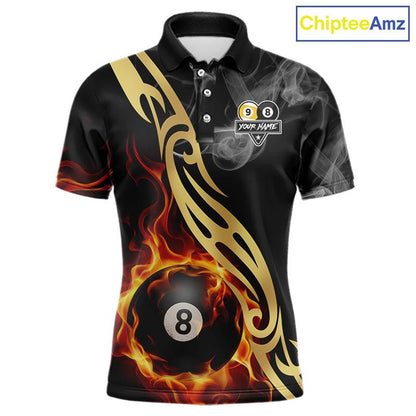 8 Ball & 9 Ball Flame Smoke Tribal Billiard Shirt For Men Custom Pool Team Jersey Polo & 1/4 Zip TDM5907