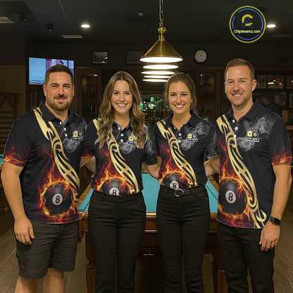8 Ball & 9 Ball Flame Smoke Tribal Billiard Shirt For Women Custom Pool Team Jersey Polo & 1/4 Zip TDM5907