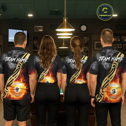 8 Ball & 9 Ball Flame Smoke Tribal Billiard Shirt For Women Custom Pool Team Jersey Polo & 1/4 Zip TDM5907