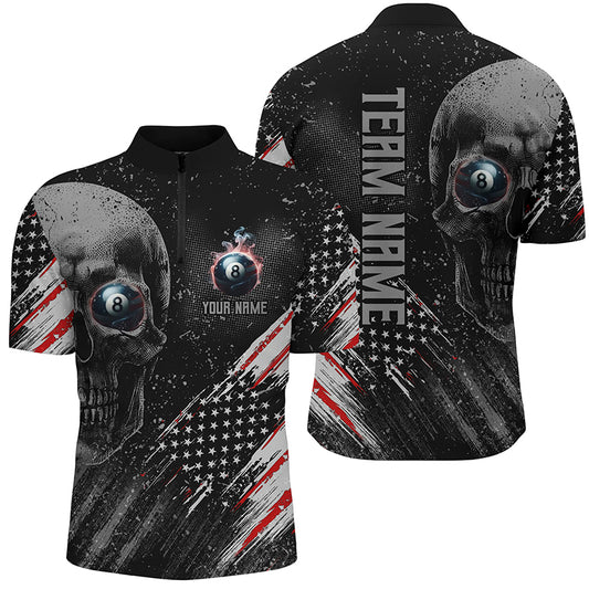 Personalized Billiard Skull 8 Ball Pool Smoke US Flag Men Quarter-Zip Shirts Billiards Outfit TDM1208