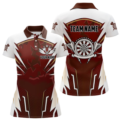 Personalized Wine Red And White Dart Shirts For Women Custom Team Darts Jerseys Polo & Quarter Zip TDM3701