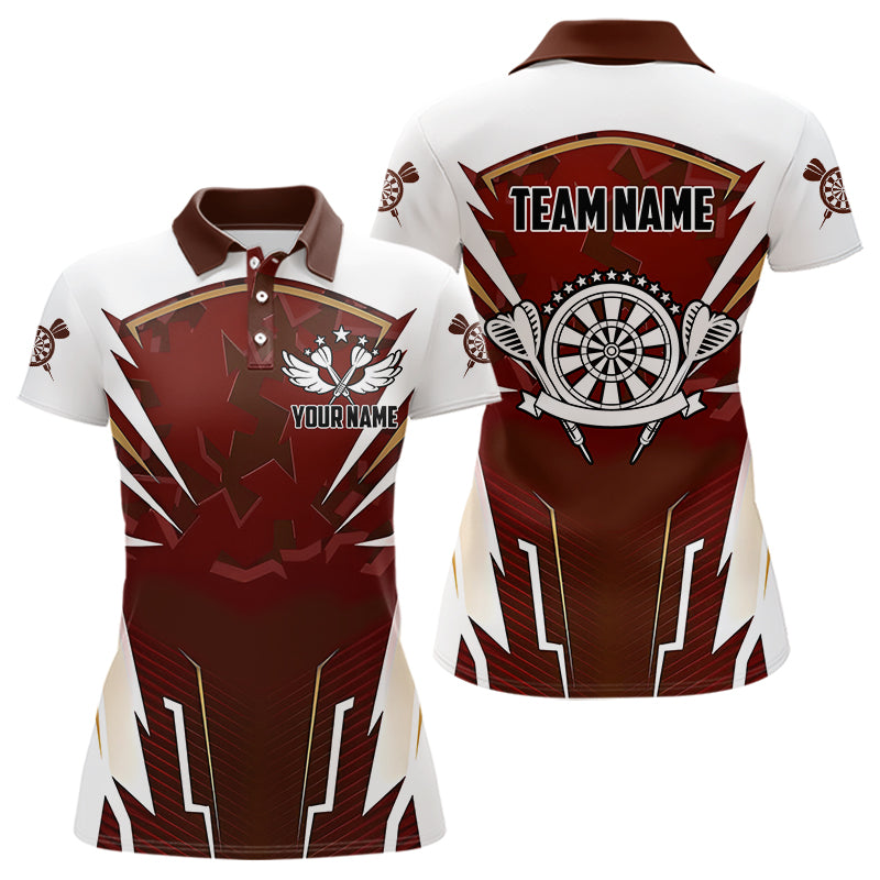 Personalized Wine Red And White Dart Shirts For Women Custom Team Darts Jerseys Polo & Quarter Zip TDM3701