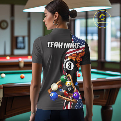Personalized American Flag Pool Balls Billiard Shirt For Women, 8 Ball Jersey Team Polo & 1/4 Zip TDM6050