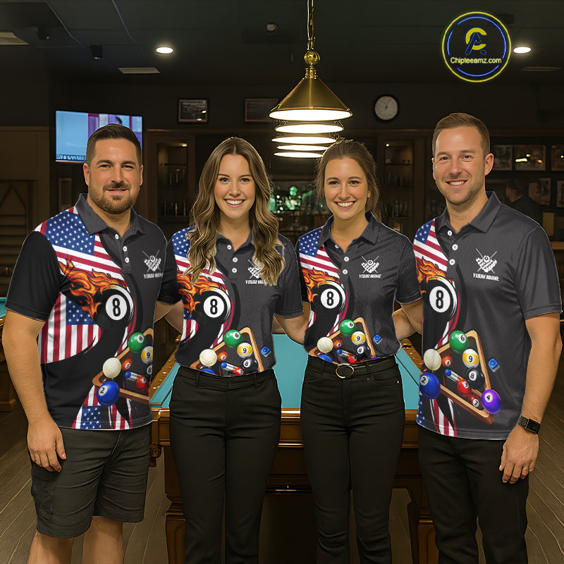 Personalized American Flag Pool Balls Billiard Shirt For Men, 8 Ball Jersey Team Polo & 1/4 Zip TDM6050