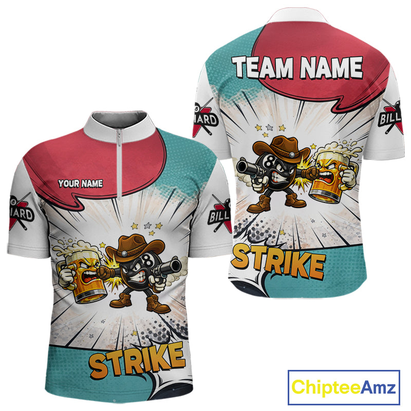 Funny Beer 8 Ball Pool Billiard Shirt For Men Custom Billiard Team Jersey Polo & 1/4 Zip TDM6052