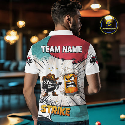 Funny Beer 8 Ball Billiard Shirt For Men Custom Pool Team Jersey Polo & 1/4 Zip, Billiard Outfit TDM6053