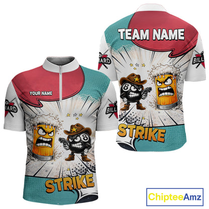 Funny Beer 8 Ball Billiard Shirt For Men Custom Pool Team Jersey Polo & 1/4 Zip, Billiard Outfit TDM6053