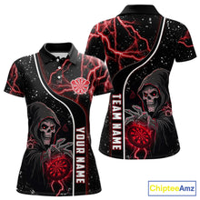Load image into Gallery viewer, Personalized Red Darts Lightning Grim Reaper Polo &amp; 1/4 Zip, Darts Shirt For Women, Dart Team Jersey TDM6307