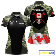 Load image into Gallery viewer, Canada Waving Flag Skull Green Camo Custom Dart Shirts For Women, Patriotic Dart Team Jerseys TDM4165