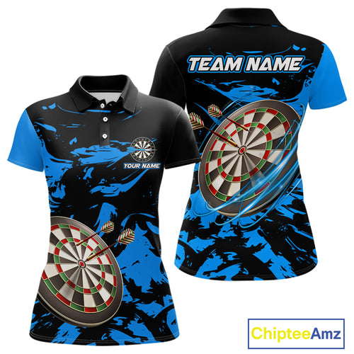Personalized Black And Blue Splash Dart Polo & Quarter Zip Custom Dart Shirt For Women Darts Jersey TDM4167