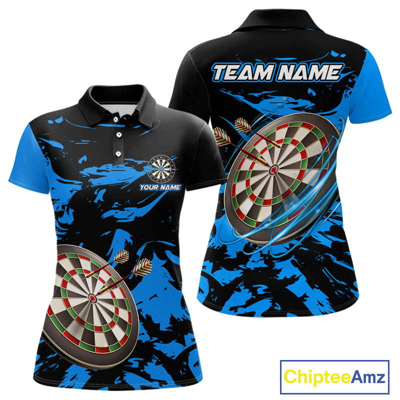Personalized Black And Blue Splash Dart Polo & Quarter Zip Custom Dart Shirt For Women Darts Jersey TDM4167