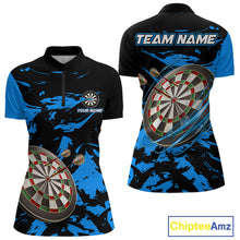 Load image into Gallery viewer, Personalized Black And Blue Splash Dart Polo &amp; Quarter Zip Custom Dart Shirt For Women Darts Jersey TDM4167
