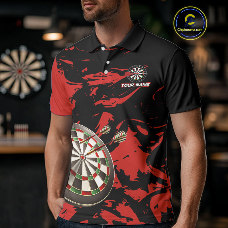 Personalized Black And Red Splash Dart Polo & Quarter Zip Custom Dart Shirt For Men Darts Jersey TDM4168