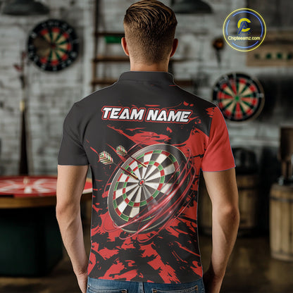 Personalized Black And Red Splash Dart Polo & Quarter Zip Custom Dart Shirt For Men Darts Jersey TDM4168