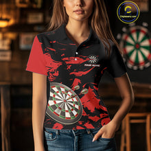 Load image into Gallery viewer, Personalized Black And Red Splash Dart Polo &amp; Quarter Zip Custom Dart Shirt For Women Darts Jersey TDM4168