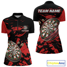 Load image into Gallery viewer, Personalized Black And Red Splash Dart Polo &amp; Quarter Zip Custom Dart Shirt For Women Darts Jersey TDM4168