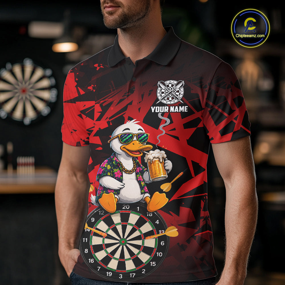 Personalized Red Funny Duck Beer Darts Shirts For Men Custom Darts Team Jersey, Darts Gift TDM7195