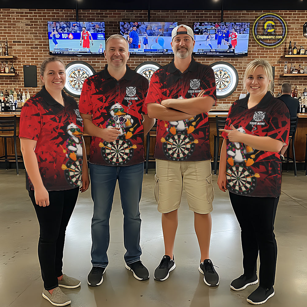 Personalized Red Funny Duck Beer Darts Shirts For Women Custom Darts Team Jersey, Darts Gift TDM7195