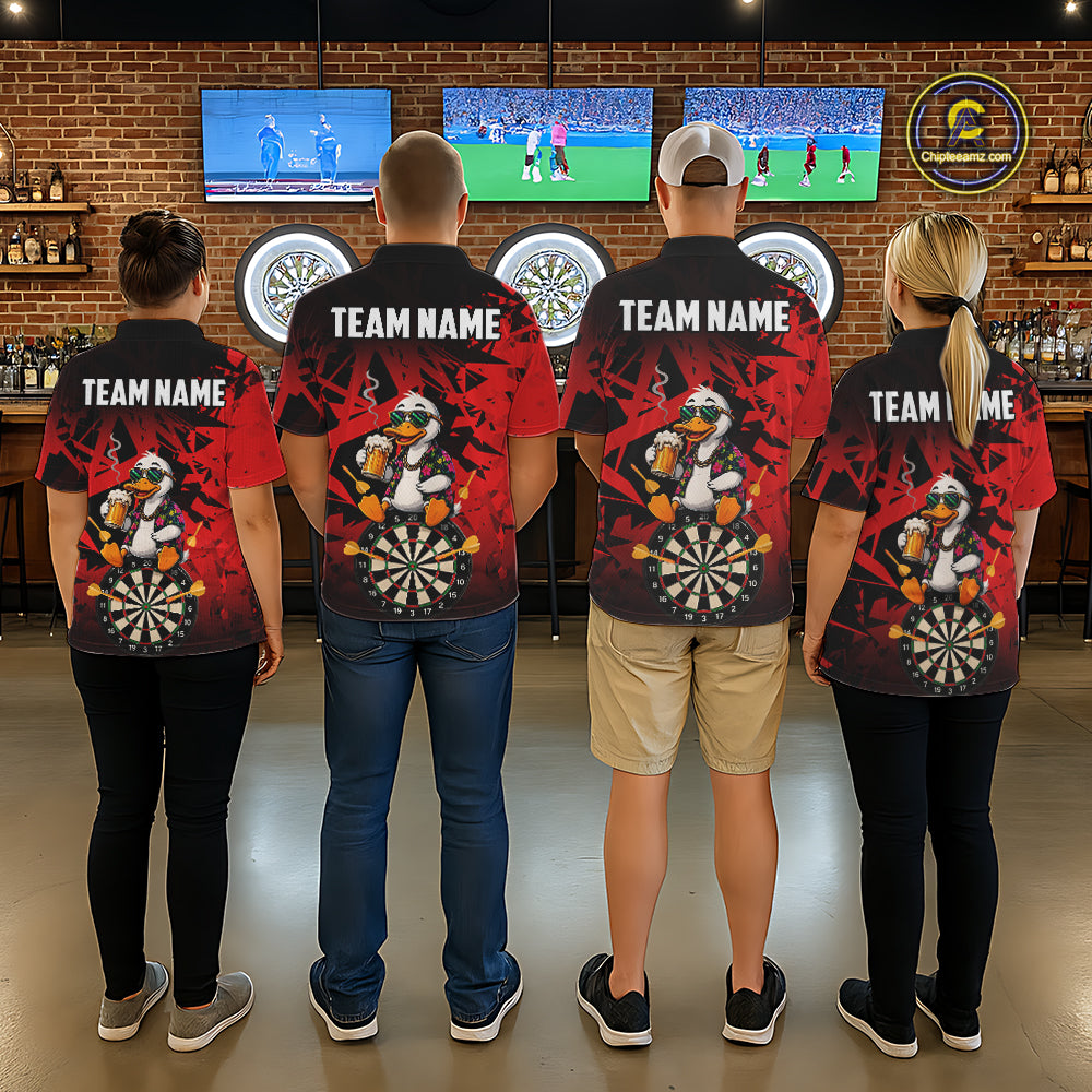 Personalized Red Funny Duck Beer Darts Shirts For Women Custom Darts Team Jersey, Darts Gift TDM7195