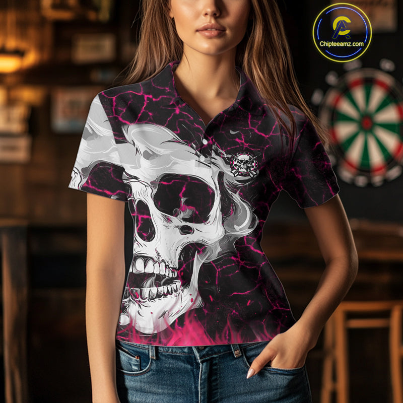 Personalized Pink 3D Fire Crack Skull Dart Shirts Custom Scary Dart Shirts For Women Dart Jersey TDM4762